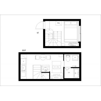 神楽坂駅から徒歩2分！/主要駅までも30分圏内/メゾネット1DK/FK Place神楽坂 104の間取り図