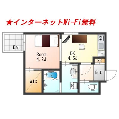 ★SステイEASE香里園 【禁煙ルーム・１DK・Wi-Fi無料】★独立洗面台・浴室乾燥機・ウォシュレットなど設備充実★ペット可★の間取り図