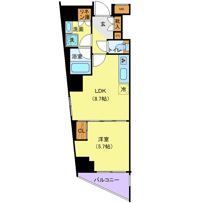 グッドステイ横浜・高島町駅前WESTレジデンス■『禁煙ルーム・1LDK・37平米・ドラム式洗濯機・追い焚き機能』【デラックス】の間取り図