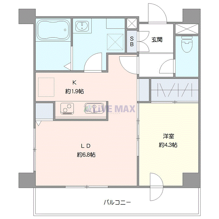 マンスリーリブマックス札幌・中島公園WESTスクエア▲『禁煙ルーム・1LDK・32平米』【Wi-Fi無制限・独立洗面・浴室乾燥付】≪プレミアムシリーズ≫の間取り図