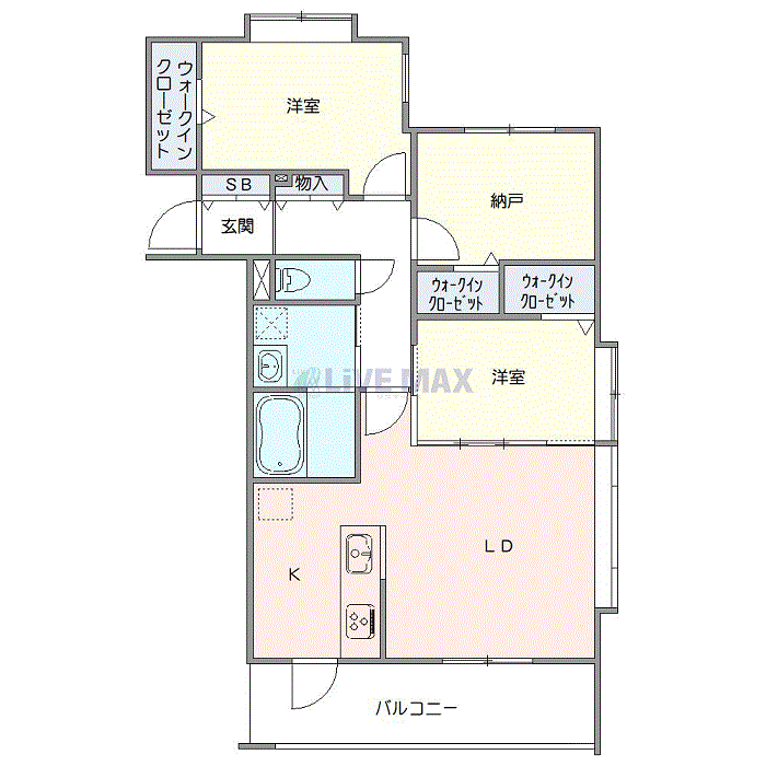 マンスリーリブマックス札幌北13条東・北大前スクエア■『禁煙ルーム・2LDK＋S・67平米・ツイン』【Wi-Fi無制限・独立洗面】≪プレミアムシリーズ≫の間取り図