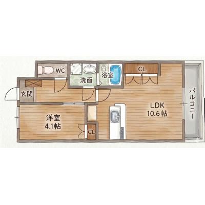 一宮市マンスリー🏢2名入居可👫駐車場1台無料🚙徒歩圏内に飲食店多数あり🍴の間取り図