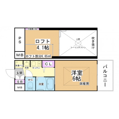 今だけ割引【三ノ宮駅　徒歩2分】EC三宮駅前ラ・ドゥー【NET無料・４帖のロフト付・床暖房・浴室暖房乾燥機・温水洗浄便座】の間取り図