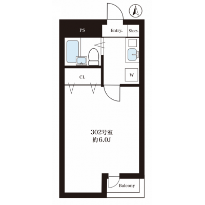 【J’sマンスリー東府中 302】即入居可🌟厚さ20㎝超高密度ポケットコイルマットレス使用！駅徒歩5分、新宿駅まで乗換無し！アクセス良好☆【インターネット無料】の間取り図