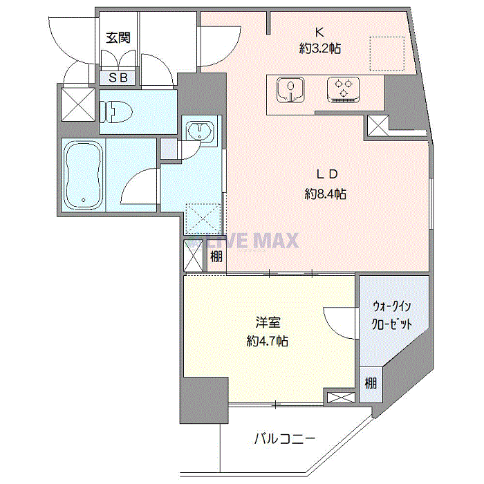 マンスリーリブマックスつくばEXP浅草WESTレアライズⅣ※『禁煙ルーム・1LDK・41平米』【Wi-Fi無制限・追い焚き機能】≪エクセレントシリーズ≫の間取り図