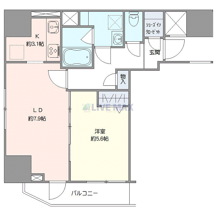 マンスリーリブマックス大塚ガリシア△『禁煙ルーム・1LDK・42平米』【追い焚き機能・独立洗面・浴室乾燥付】≪プレミアムシリーズ≫の間取り図