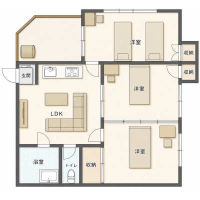 【5-6月限定特価】casa de mar 最大8名3LDK 家具家電付 出張・長期滞在に最適の間取り図