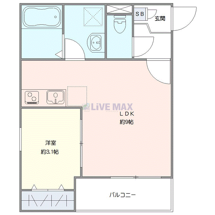 マンスリーリブマックス西八王子WESTピレン☆『禁煙ルーム・1LDK・30平米』【Wi-Fi無制限・追い焚き機能】≪エクセレントシリーズ≫の間取り図