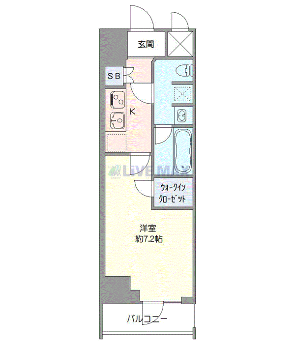 マンスリーリブマックス亀有駅前グランデ『禁煙ルーム・1K・25平米』【Wi-Fi無制限・独立洗面・浴室乾燥付】≪プレミアムシリーズ≫の間取り図