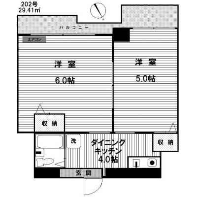 『クレセントユニ高津』　駅近・2K・シェア可・29㎡・広め・禁煙　の間取り図