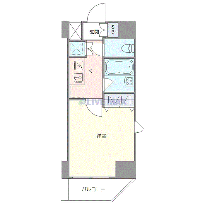 マンスリーリブマックス幡ヶ谷新山通り『禁煙ルーム・1K・20平米・浴室換気乾燥付』≪スタンダードシリーズ≫の間取り図