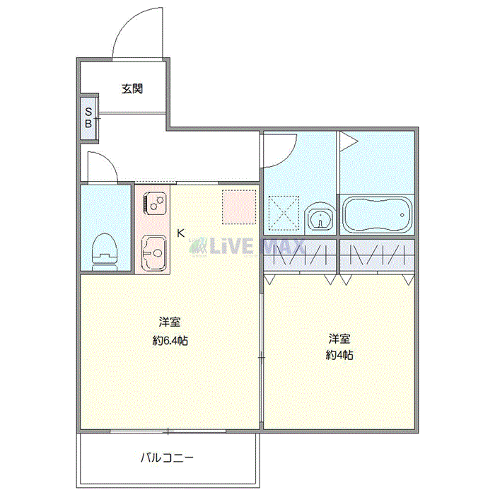 マンスリーリブマックス黒砂台アーバンテラス『禁煙ルーム・1DK・29平米』【浴室乾燥機・温水洗浄便座】≪エクセレントシリーズ≫の間取り図