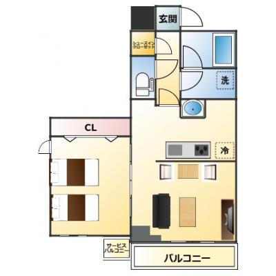 【✨デザイナーズルーム✨】TNS秋葉原スカイガーデン　＜ツインベッド🛏＞の間取り図