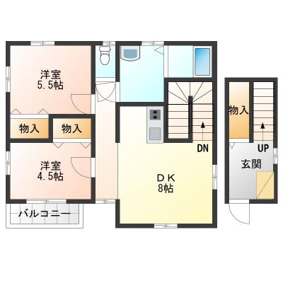 イエローハイツ2DK　新規オープン　富士通小山工場近くにオープンの間取り図