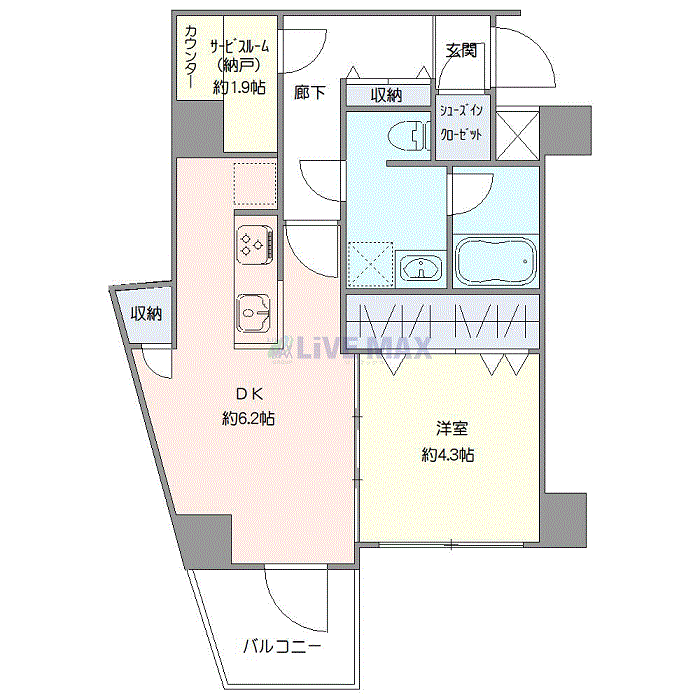 マンスリーリブマックス東向島WEST△『禁煙ルーム・1DK＋S・40平米』【Wi-Fi無制限・追い焚き機能】≪プレミアムシリーズ≫の間取り図