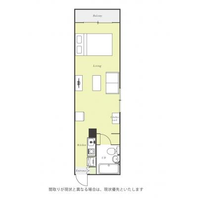 ユニオンマンスリー三鷹７　206　1R・セミダブル☆【禁煙ルーム】人気の角部屋！女性も安心の室内洗濯機＆ローテーブル＆ソファ付きの快適なお部屋/コンビニ至近/週末は井の頭恩賜公園でのんびりの間取り図