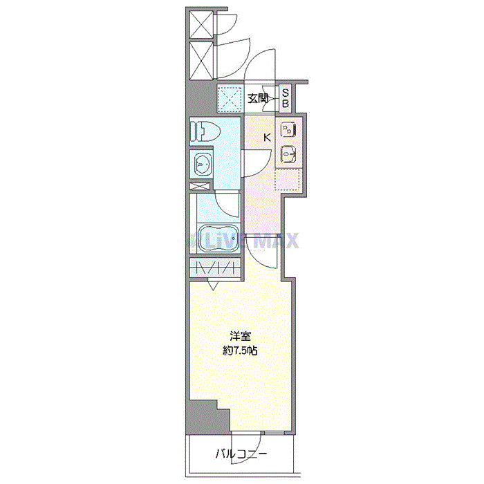マンスリーリブマックス錦糸町North北斎通り△『禁煙ルーム・1K・25平米』【追い焚き機能・独立洗面・浴室乾燥付】≪エクセレントシリーズ≫の間取り図