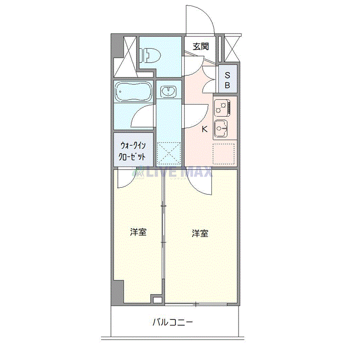 マンスリーリブマックス北千住WEST千住龍田町◆◎『禁煙ルーム・2K・25平米』【独立洗面・浴室乾燥・洗浄便座】≪プレミアムシリーズ≫の間取り図