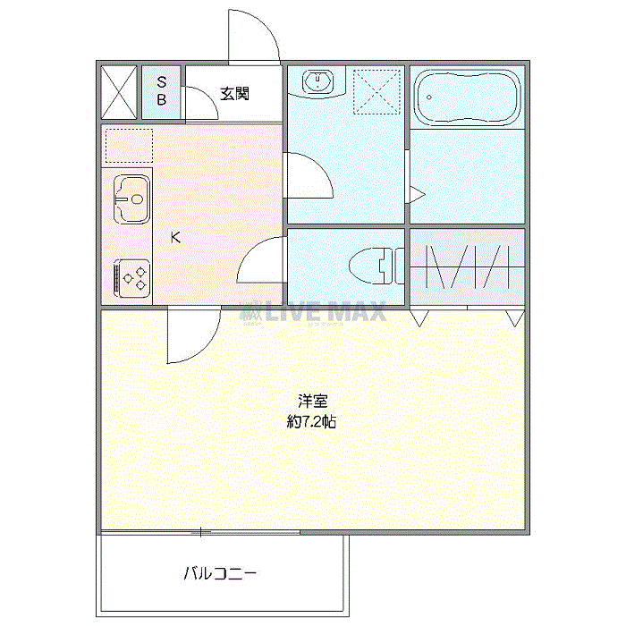 マンスリーリブマックス埼玉大宮・鉄道博物館（大成）WEST■『禁煙ルーム・1K・25平米』【Wi-Fi無制限・独立洗面・浴室乾燥付】≪エクセレントシリーズ≫の間取り図