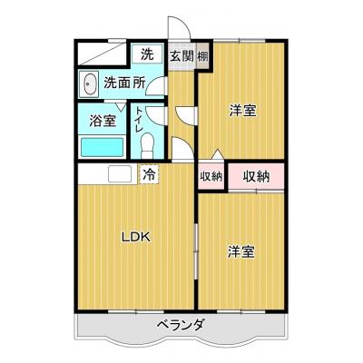 コスパだけじゃない“快適さ重視”マンスリータウン吉岡町B105【2名入居OK／2LDK🏡】【Wi-Fi無料】の間取り図