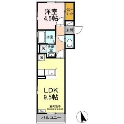 D-ROOMマンスリー【サンモールＴＭ】インターネット使い放題！TVインターホン付き！の間取り図