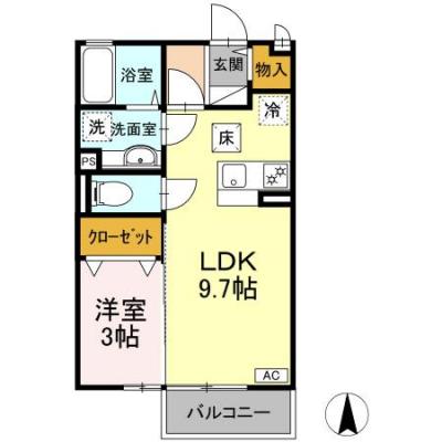 D-ROOMマンスリー【サンクレアⅢ】インターネット使い放題！浴室乾燥機付き！の間取り図