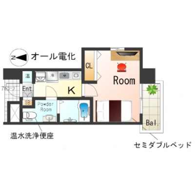 OneLife神戸六甲メゾンSL【オートロック・バストイレ別・独立洗面台】の間取り図