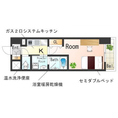 OneLife神戸六甲ステージSL【オートロック・バストイレ別・独立洗面台・浴室乾燥機】の間取り図