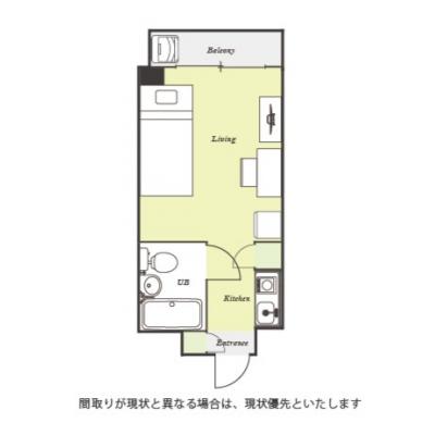 ユニオンマンスリー立川３　402　1R・シングル☆【禁煙ルーム】デスク・チェア＆たっぷり収納2ドア冷蔵庫など生活家電のあるお部屋/立川駅から複数路線利用可能。の間取り図