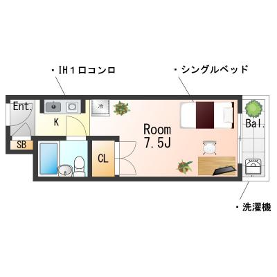 OneLife六甲パートⅡSL【3点ユニットバスタイプ】の間取り図