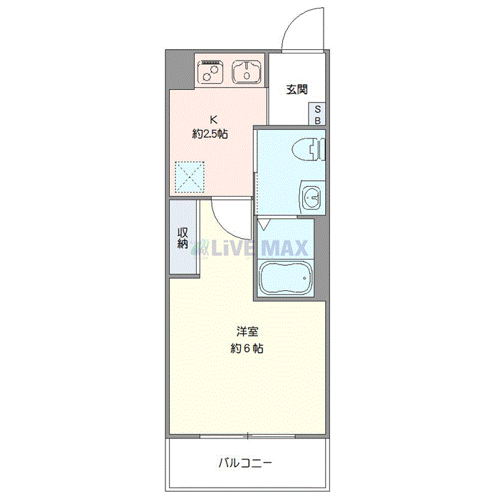 マンスリーリブマックス新柏ステーションラフィネ△『禁煙ルーム・1K・20平米』【独立洗面】≪スタンダードシリーズ≫の間取り図