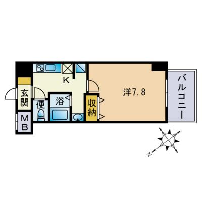 ♪2017年築25㎡超の1K♪　スカイハウス天神東の間取り図