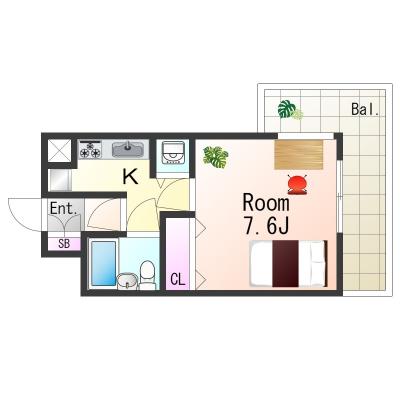 OneLife兵庫アサヒSL【3点ユニットバスタイプ】の間取り図