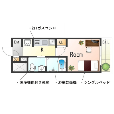 OneLife兵庫ヴィアーレSL【浴室乾燥機・2口ガスコンロ・オートロック】の間取り図