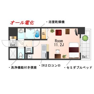 OneLife神戸元町カシータSL【独立洗面台・浴室乾燥機つき】の間取り図