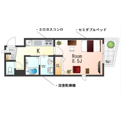OneLifeあみだ堂スクエアSL【オートロック・浴室乾燥機付き】の間取り図
