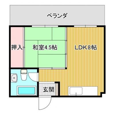 【嘉数マンション１LDK】広々リビング★ベット2台・ダイニングテーブルあり★の間取り図