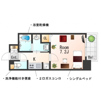 OneLife東ナニワエクラSL【オートロック・独立洗面台付！】の間取り図