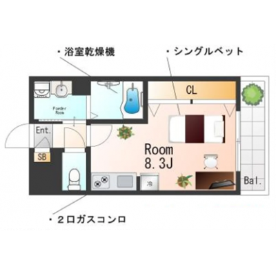 OneLife川西伊丹コートSL【バストイレ別・2口ガスコンロ・浴室乾燥機】の間取り図