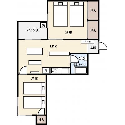 県庁前駅すぐ/最大4名/2DK/無料Wi-Fi/ベッド4台【アザミウィークリー久茂地 501号室】の間取り図