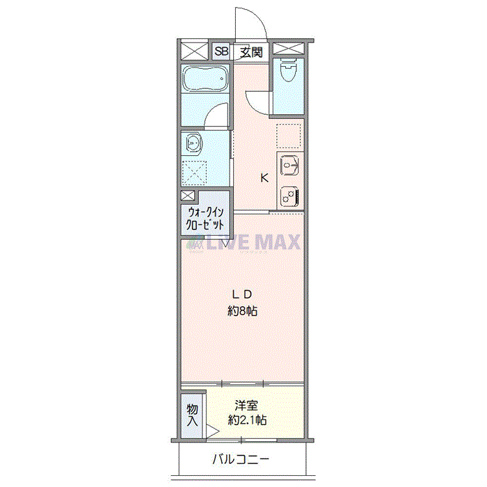 マンスリーリブマックス東急田園都市線・用賀ステーションWEST△『禁煙ルーム・1LDK・32平米』【独立洗面・浴室乾燥機能付】≪プレミアムシリーズ≫の間取り図