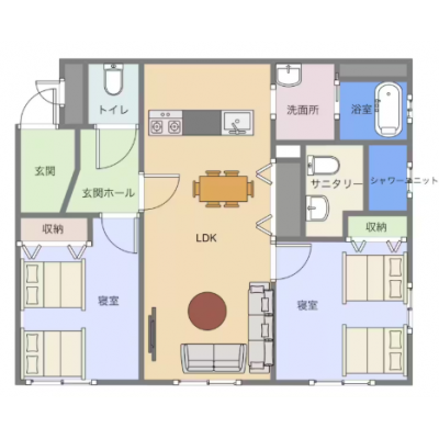 【即日入居可・築1年】2LDK80平米|2ベッドルーム|ネット無料の間取り図