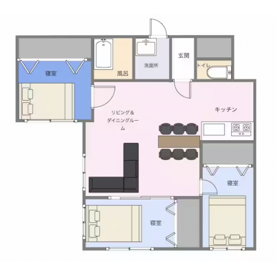 初期費用0円|千歳駅徒歩5分|3LDK|駐車場選択可|ネット無料|冷暖房完備|築2年|の間取り図