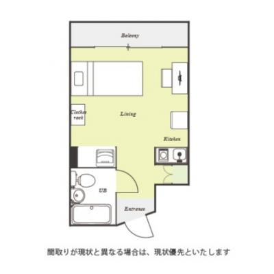 ユニオンマンスリー西横浜６　608　1R・シングル☆【禁煙ルーム】エレベーター完備/デスク・チェア＆たっぷり収納2ドア冷蔵庫など生活家電のあるお部屋/横浜駅まで直通3分の間取り図