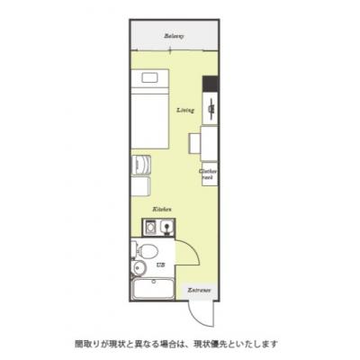 ユニオンマンスリー横浜・白楽５　411　1R・シングル☆◆インターネット固定回線（有線）無料の部屋◆【禁煙ルーム】安心の宅配ボックス＆モニター付きインターフォン完備！デスク・チェアのあるお部屋の間取り図