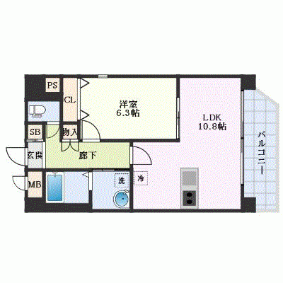 OneLife九品寺オーネスト【1LDK・設備充実】の間取り図