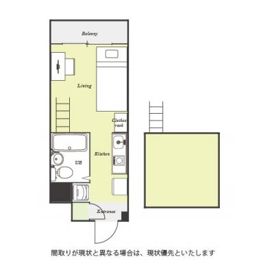 ユニオンマンスリー横浜鶴ヶ峰３　E104　1R・シングル☆【禁煙ルーム】たっぷり収納ロフトつき♪安心のモニター付きインターフォン＆室内洗濯機完備！の間取り図