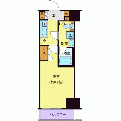 OneLife両国デューク4th＜TYPE1＞【▼1Kタイプ・浴室乾燥付！】の間取り図