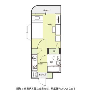 ユニオンマンスリー本厚木６　201　1K・シングル☆【禁煙ルーム】人気の角部屋！安心のオートロック＆モニター付きインターフォン完備！デスク・チェア＆たっぷり収納2ドア冷蔵庫など生活家電のあるお部屋の間取り図