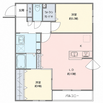 OneLife千歳スクエア＜TYPE2＞【★2LDK・禁煙ルーム有・追い炊き希望】の間取り図